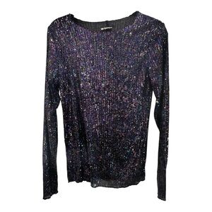 Free People Black and Purple Sequin Long Sleeve Top